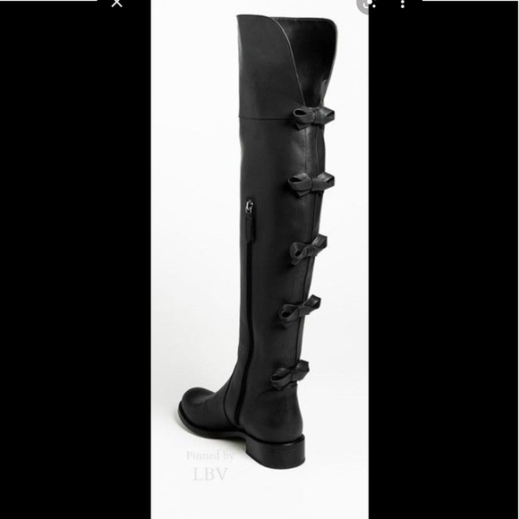 New VALENTINO Black Leather Bow Boots 37.5 - Picture 4 of 4
